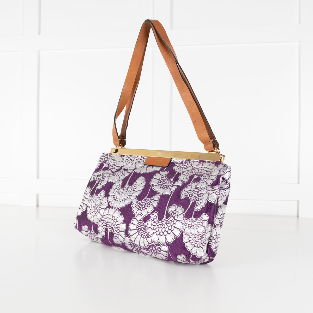 Marni Floral Jacquard Framed Purple Shoulder Bag