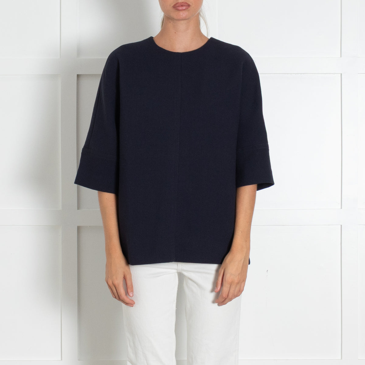 Marni Navy Structured Boxy Fit Short Sleeved Top UK 10