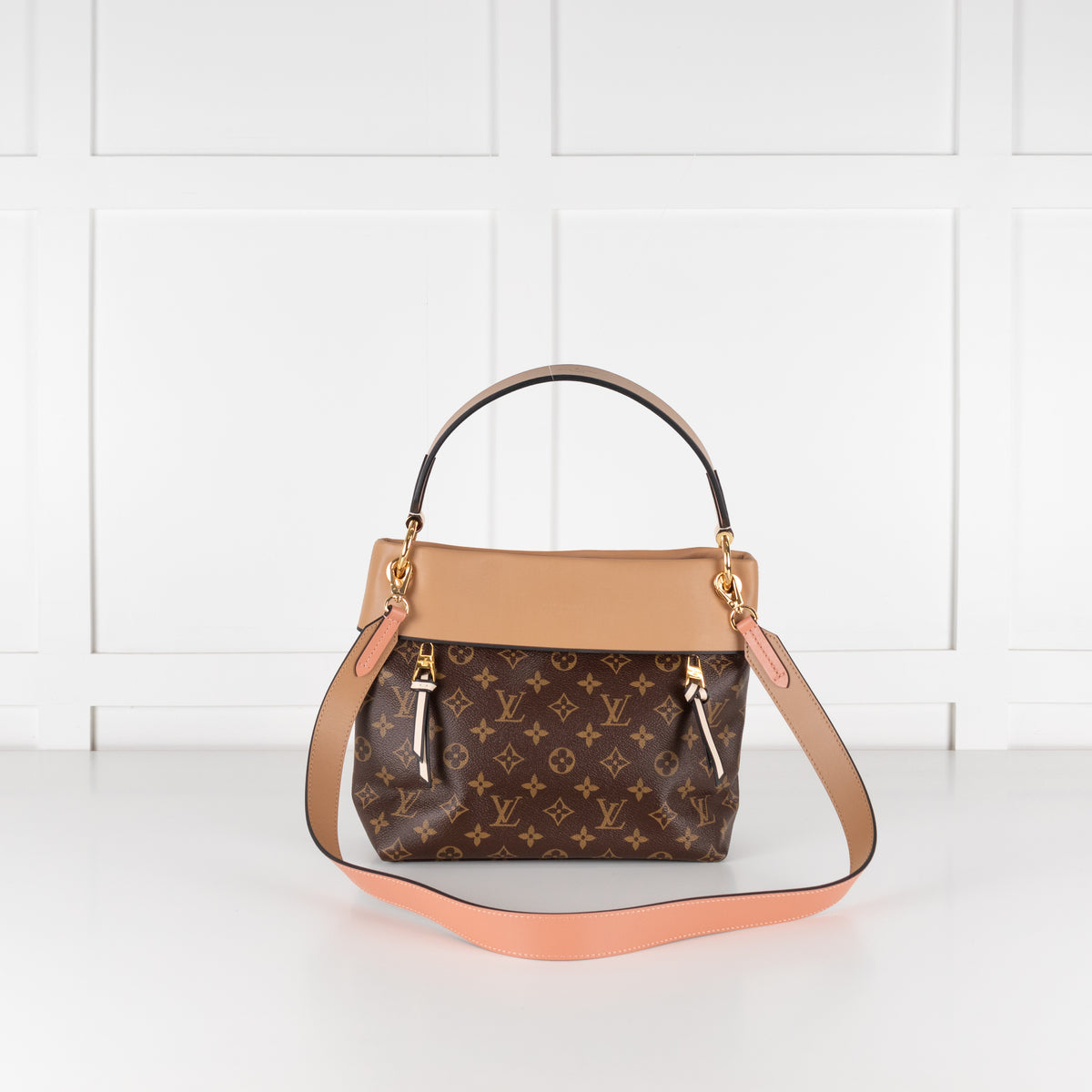 Louis Vuitton Pink Brown Coated Canvas Leather Tuileries Hobo Bag