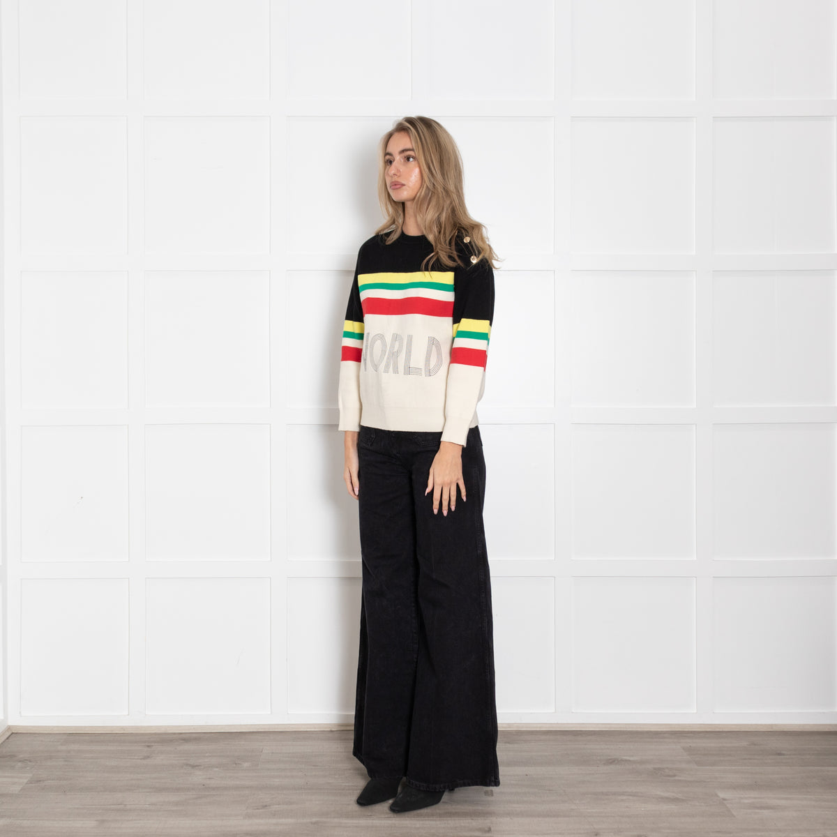 Sandro Cream and Black "WORLD LOVER" Slogan Jumper