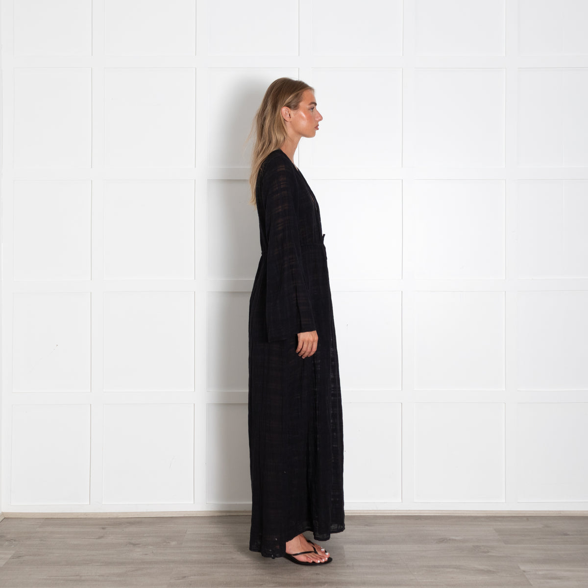 Honorine Black Beach Tie Front Long Kaftan