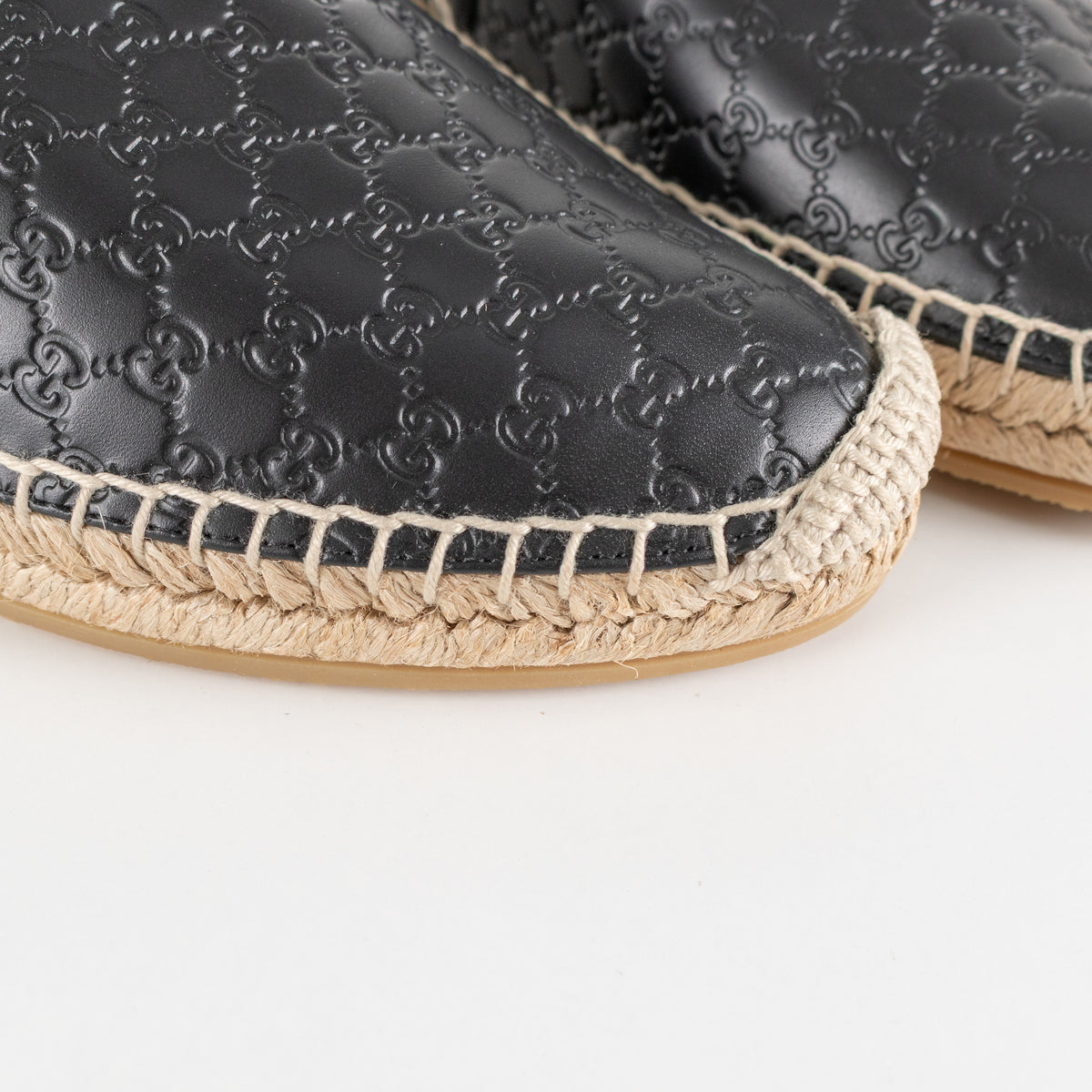 Gucci Black Leather Logo Embossed Espadrilles