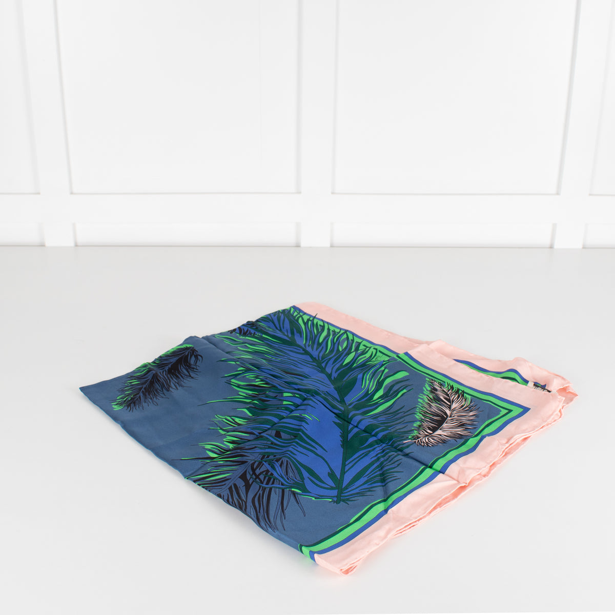 Emilio Pucci Blue and Pink Feather Print Scarf