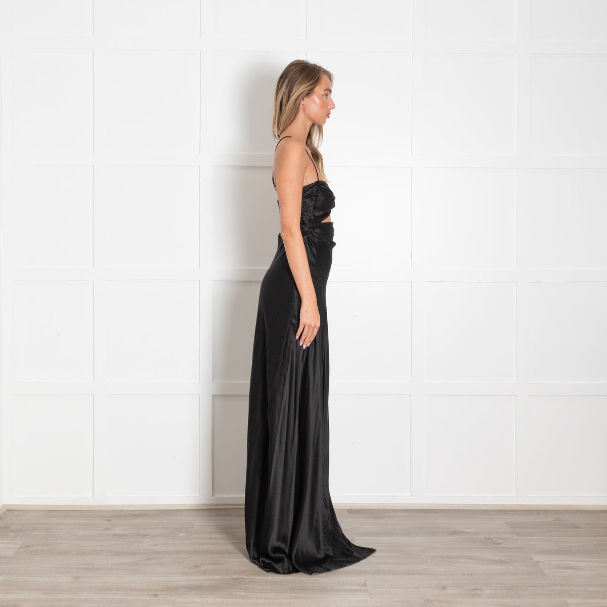 The Sei Black Silk Cutout Spaghetti Strap Maxi Dress
