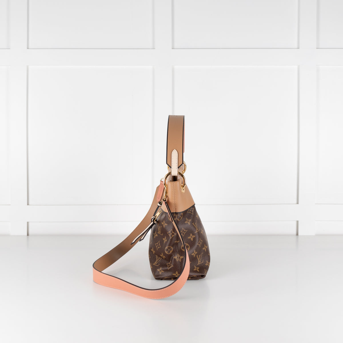 Louis Vuitton Pink Brown Coated Canvas Leather Tuileries Hobo Bag