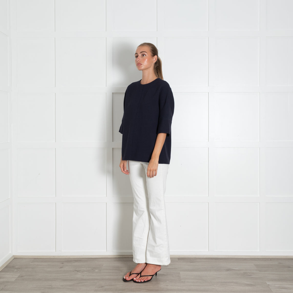 Marni Navy Structured Boxy Fit Short Sleeved Top UK 10