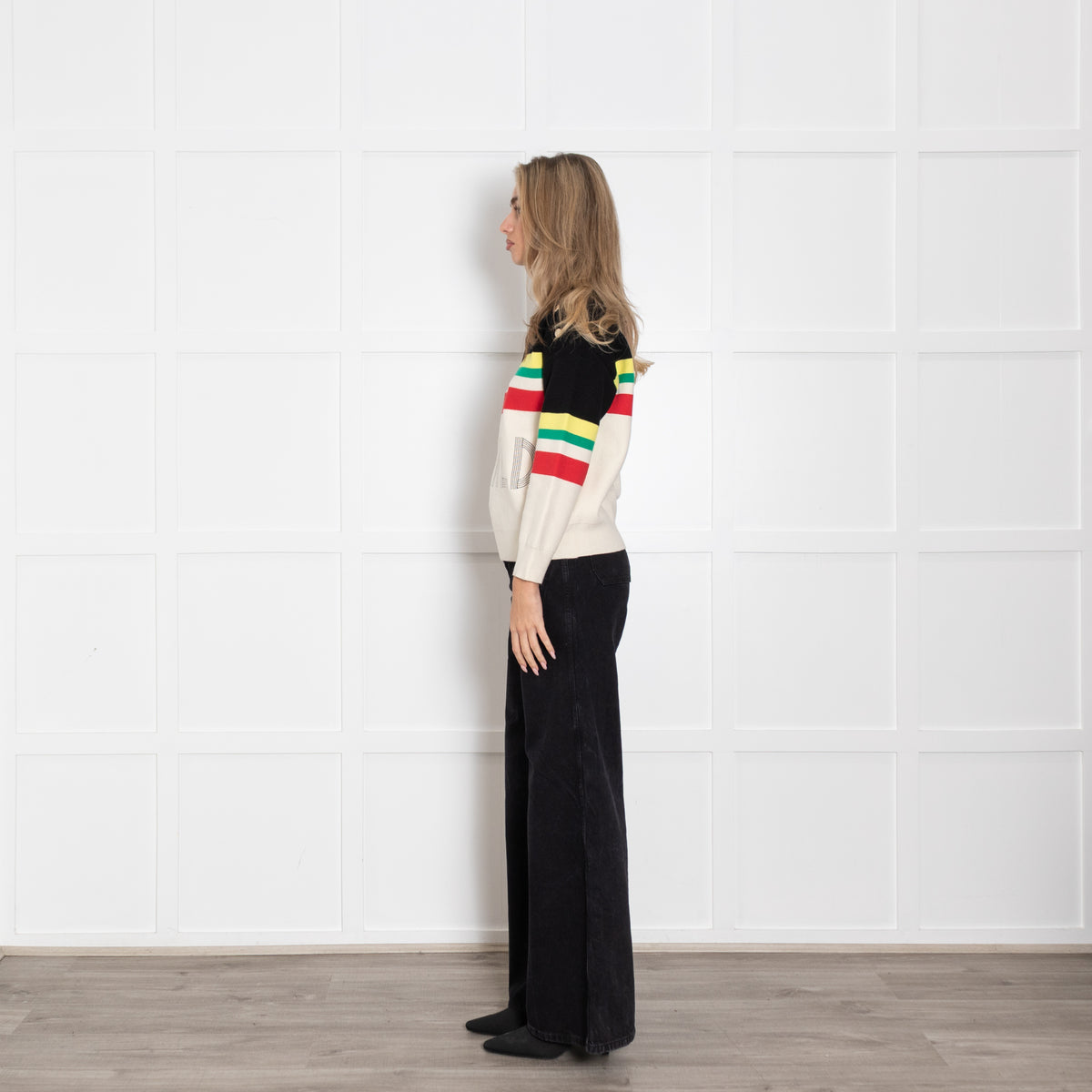 Sandro Cream and Black "WORLD LOVER" Slogan Jumper