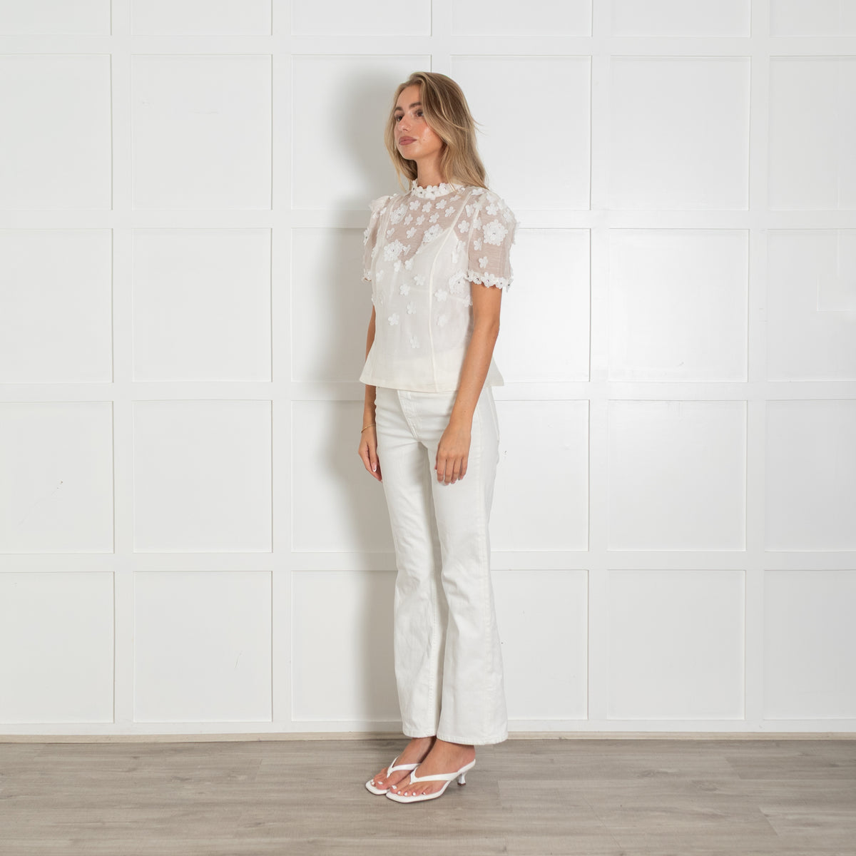 Zimmermann Cream Flower Embellished Short Sleeve Top With Vest