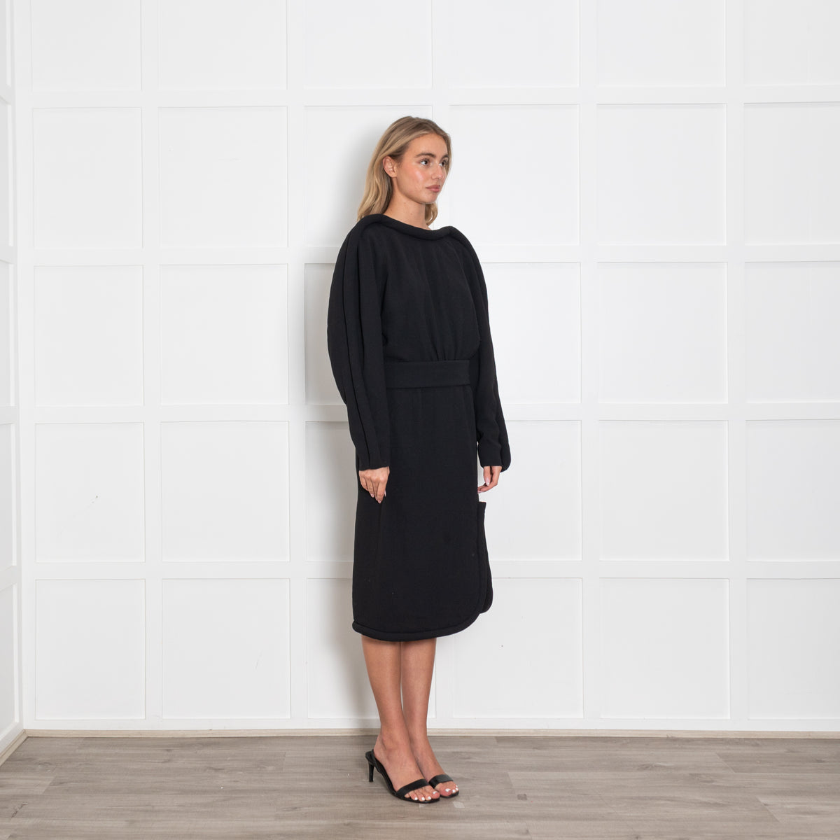 Dries Van Noten Black Dress with Exaggerated Pipe Trim