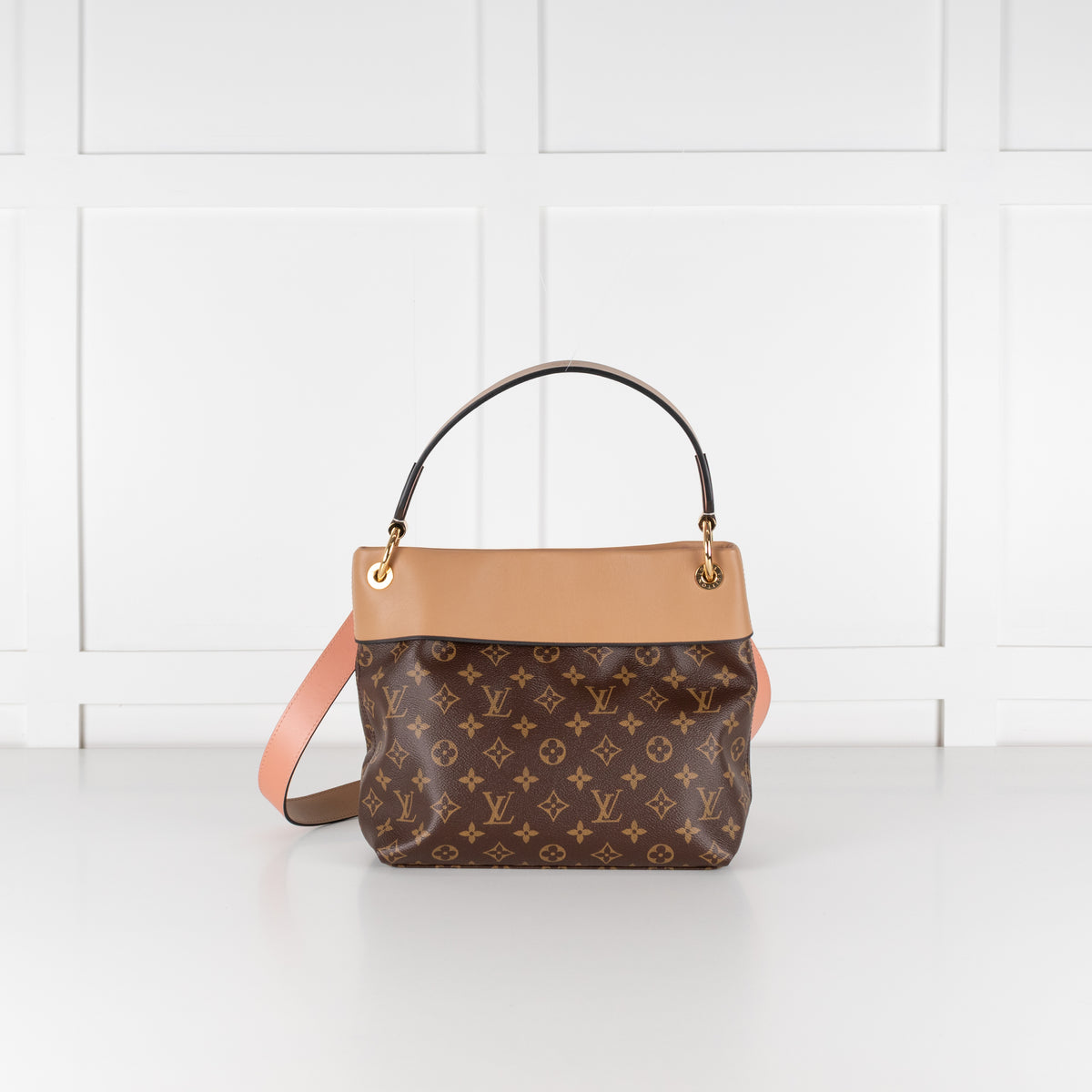 Louis Vuitton Pink Brown Coated Canvas Leather Tuileries Hobo Bag