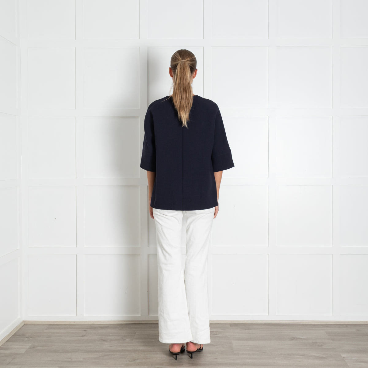 Marni Navy Structured Boxy Fit Short Sleeved Top UK 10