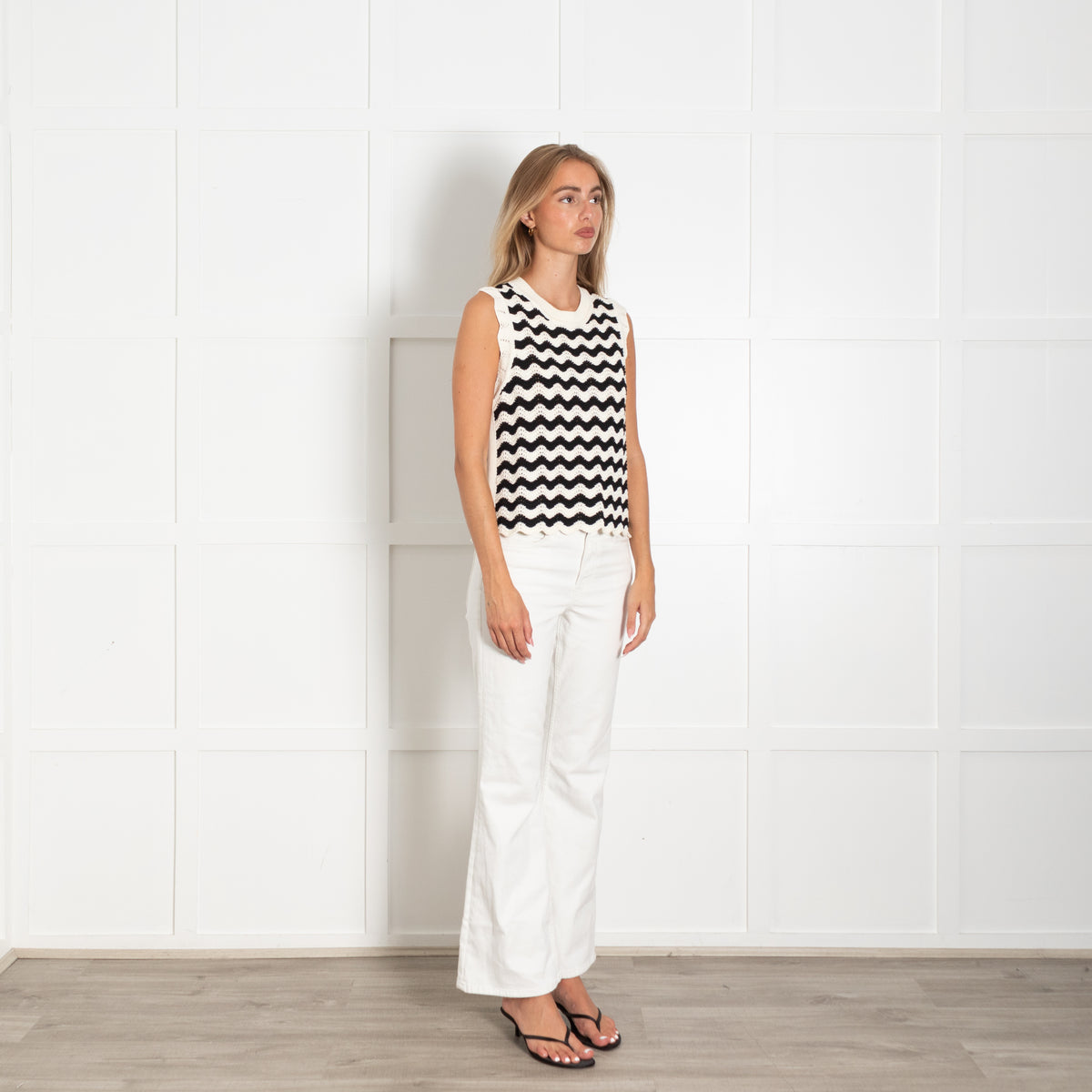 Me + Em Striped Scallop Knitted Vest