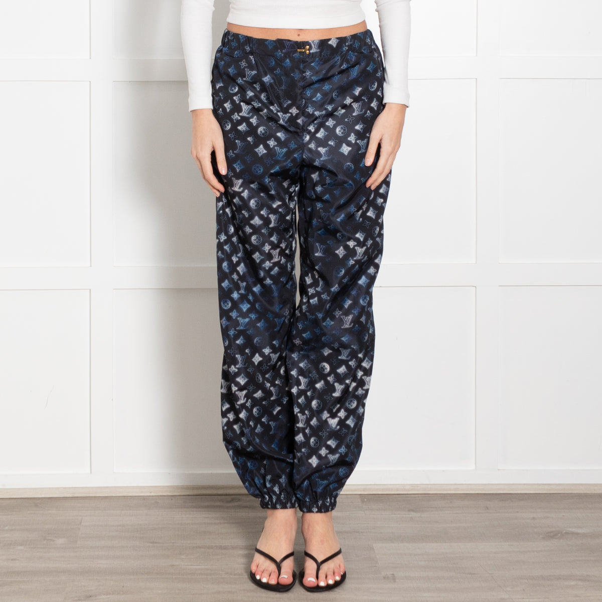 Louis Vuitton Black, Blue, White Logo Polyamide Trousers