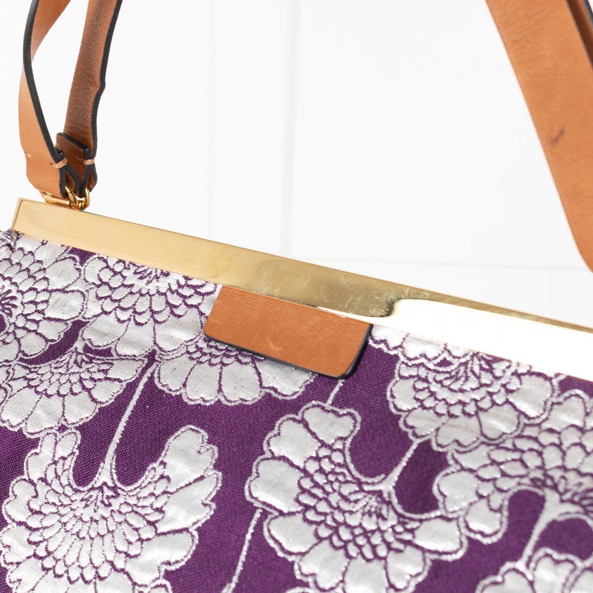 Marni Floral Jacquard Framed Purple Shoulder Bag
