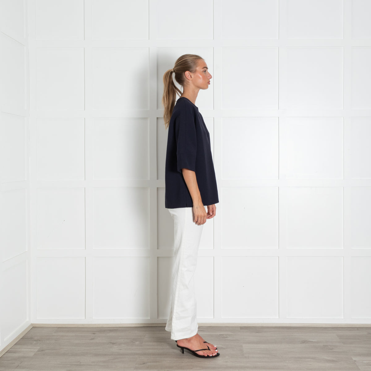 Marni Navy Structured Boxy Fit Short Sleeved Top UK 10