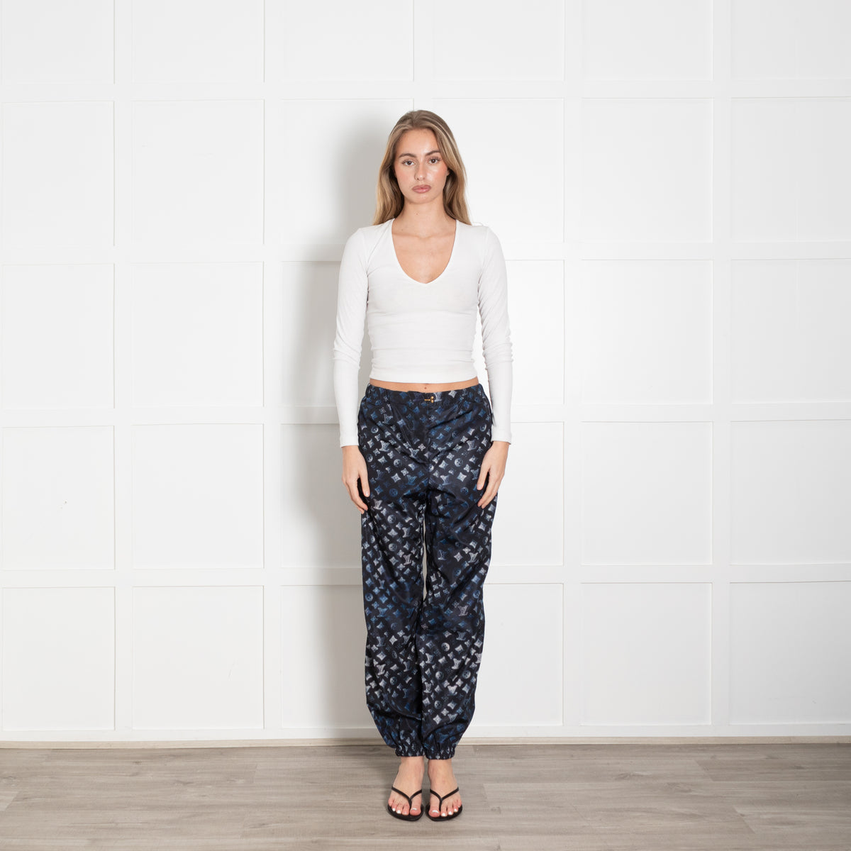 Louis Vuitton Black, Blue, White Logo Polyamide Trousers