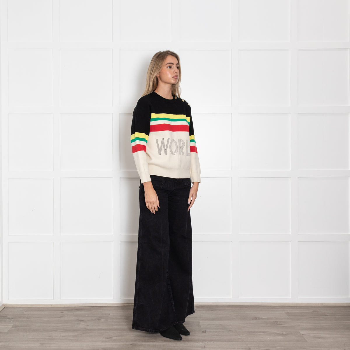 Sandro Cream and Black "WORLD LOVER" Slogan Jumper