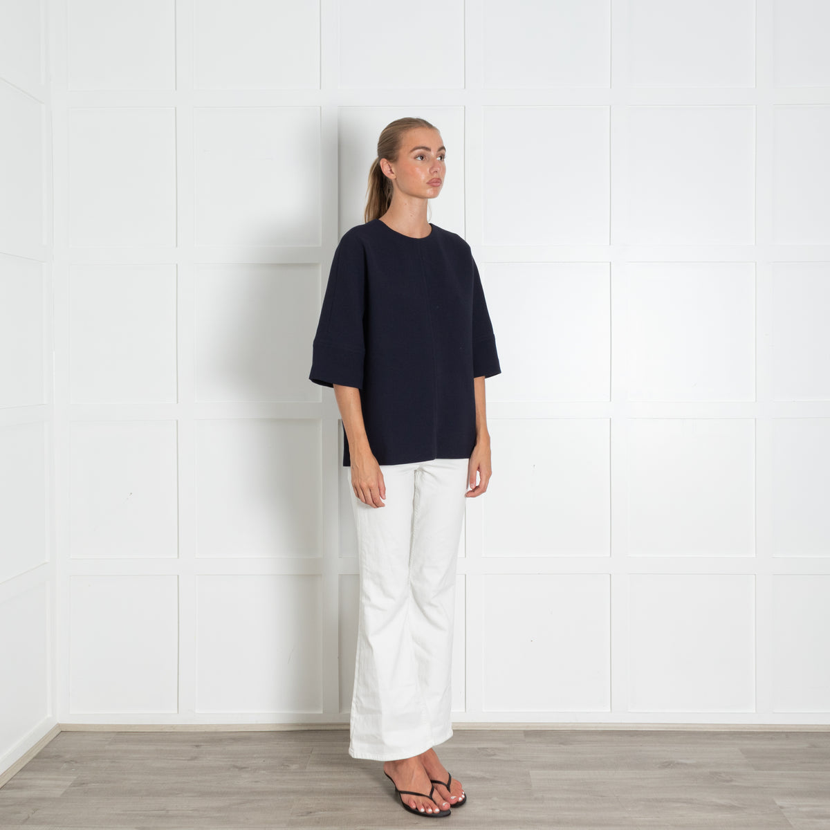 Marni Navy Structured Boxy Fit Short Sleeved Top UK 10