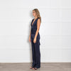 Galvan Navy Drape Waist Jumpsuit