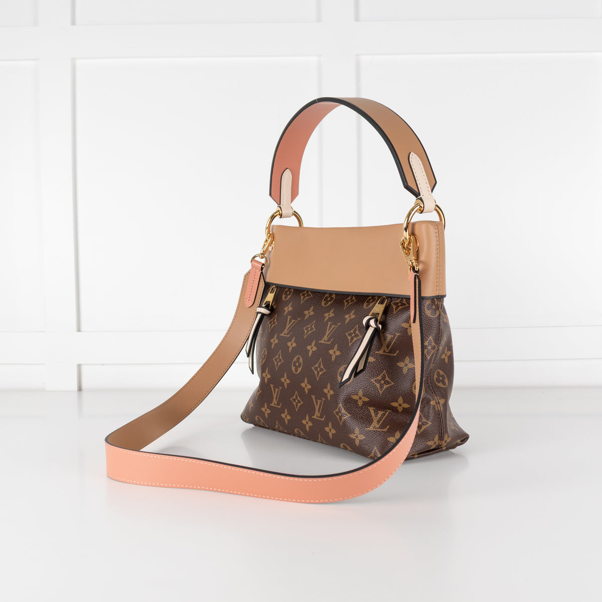 Louis Vuitton Pink Brown Coated Canvas Leather Tuileries Hobo Bag