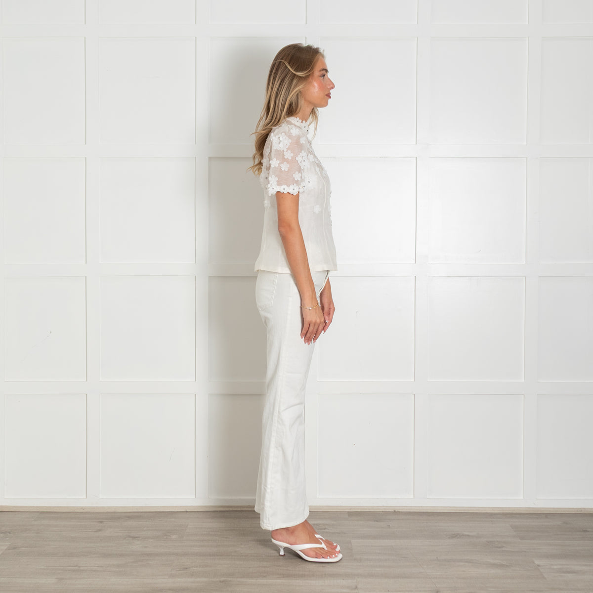 Zimmermann Cream Flower Embellished Short Sleeve Top With Vest