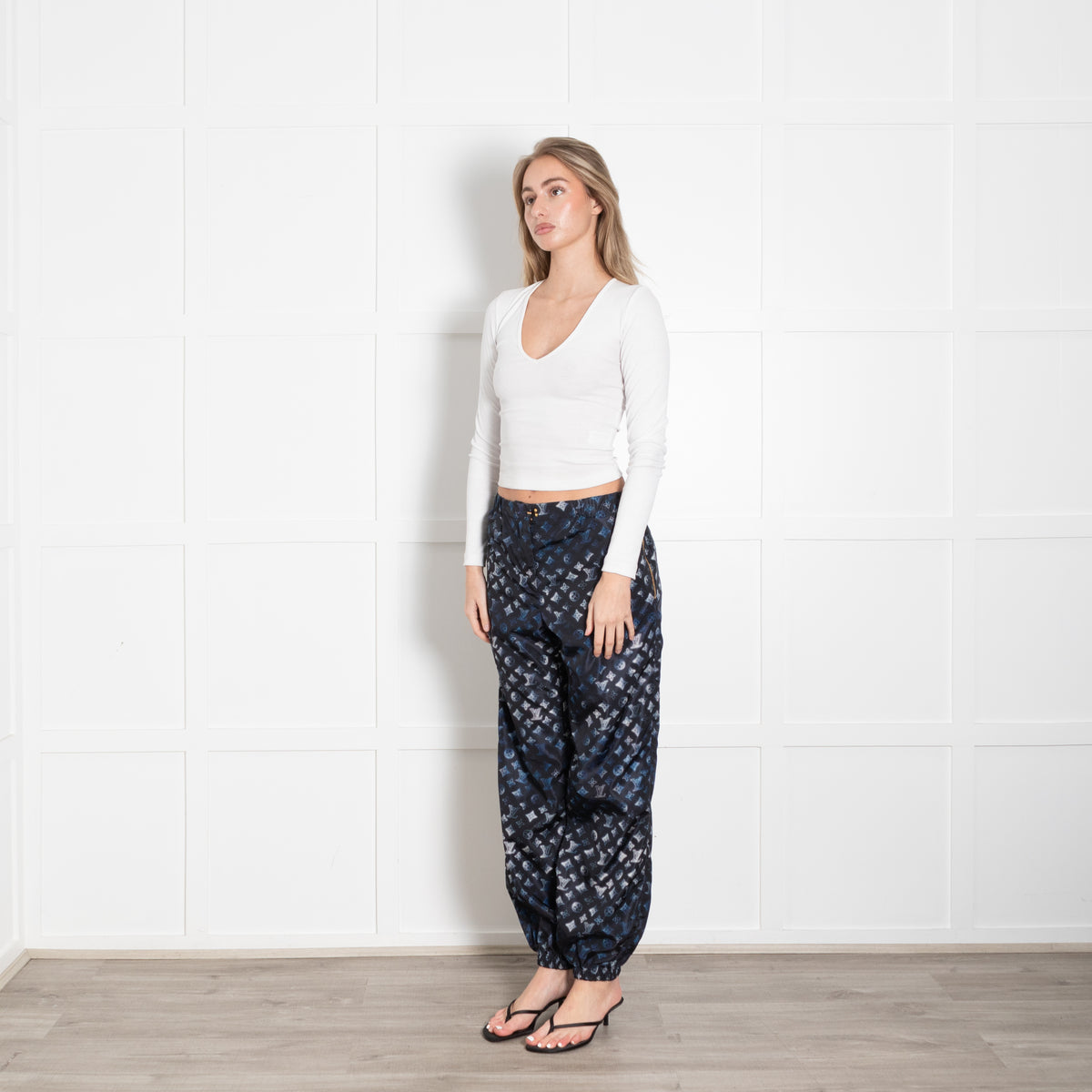 Louis Vuitton Black, Blue, White Logo Polyamide Trousers