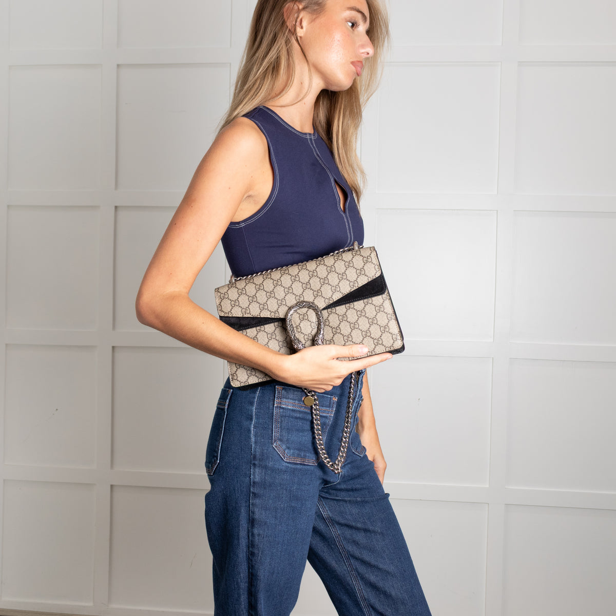 Gucci Small Monogram Dionysus with Black Suede