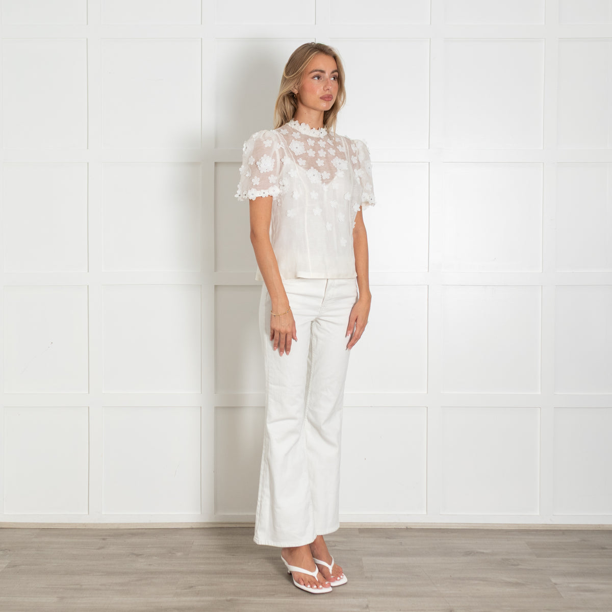 Zimmermann Cream Flower Embellished Short Sleeve Top With Vest