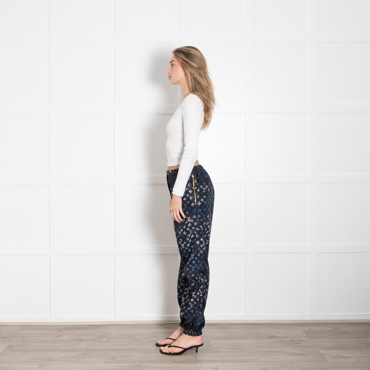 Louis Vuitton Black, Blue, White Logo Polyamide Trousers