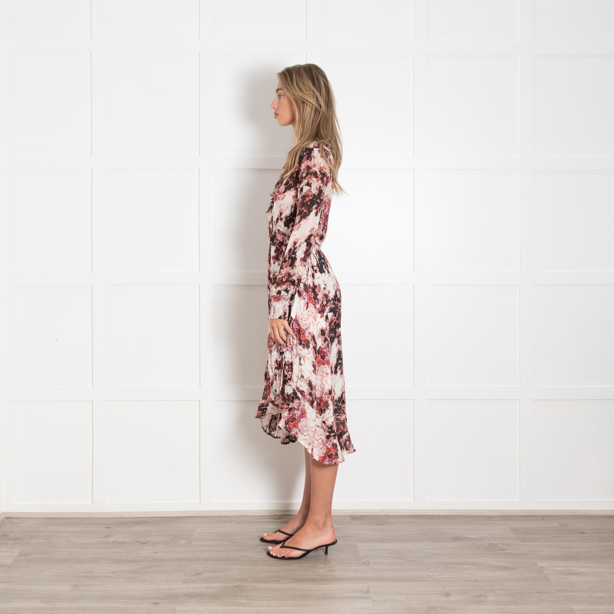 Iro Pink Black And Cream Pattern Wrap Dress