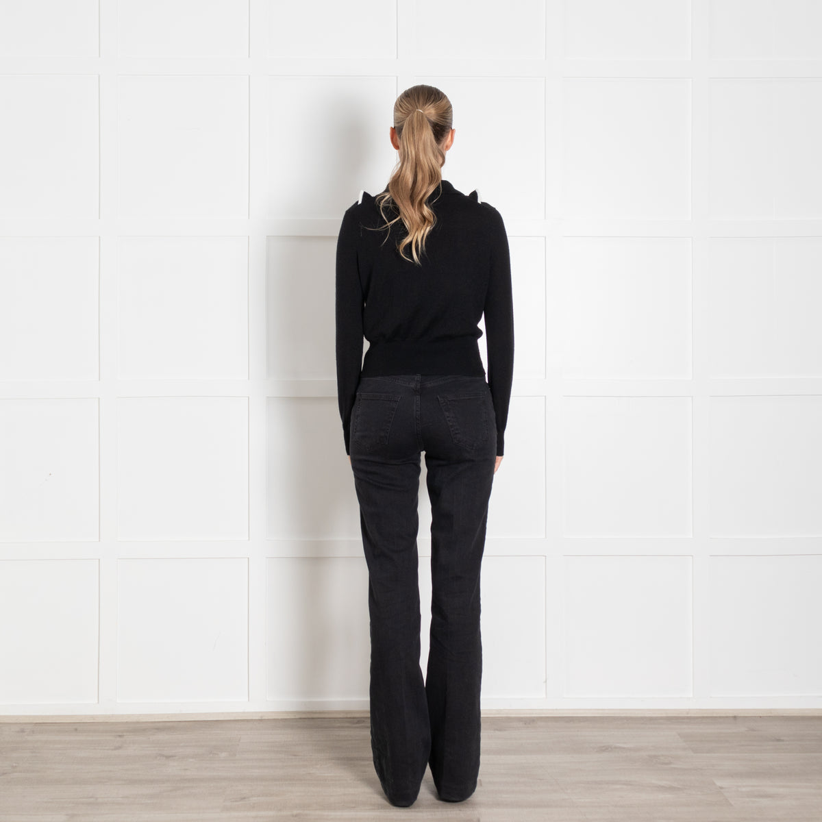 Sandro Black Cream Frill Collar Zip Cardigan