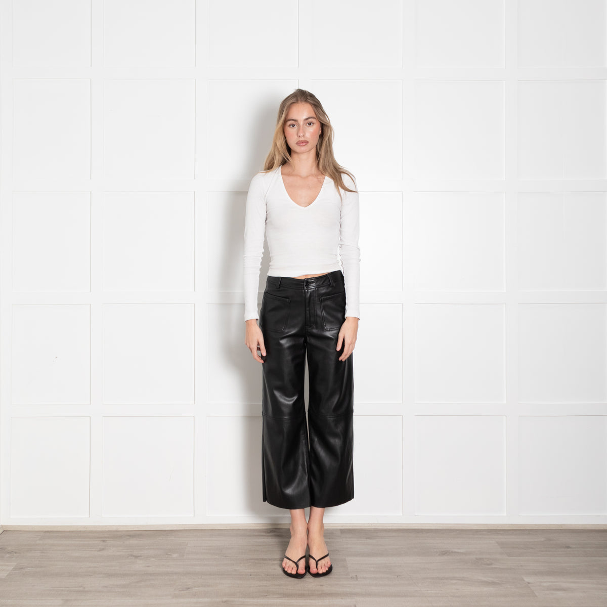 Wyse Black Faux Leather Straight  Leg Trousers