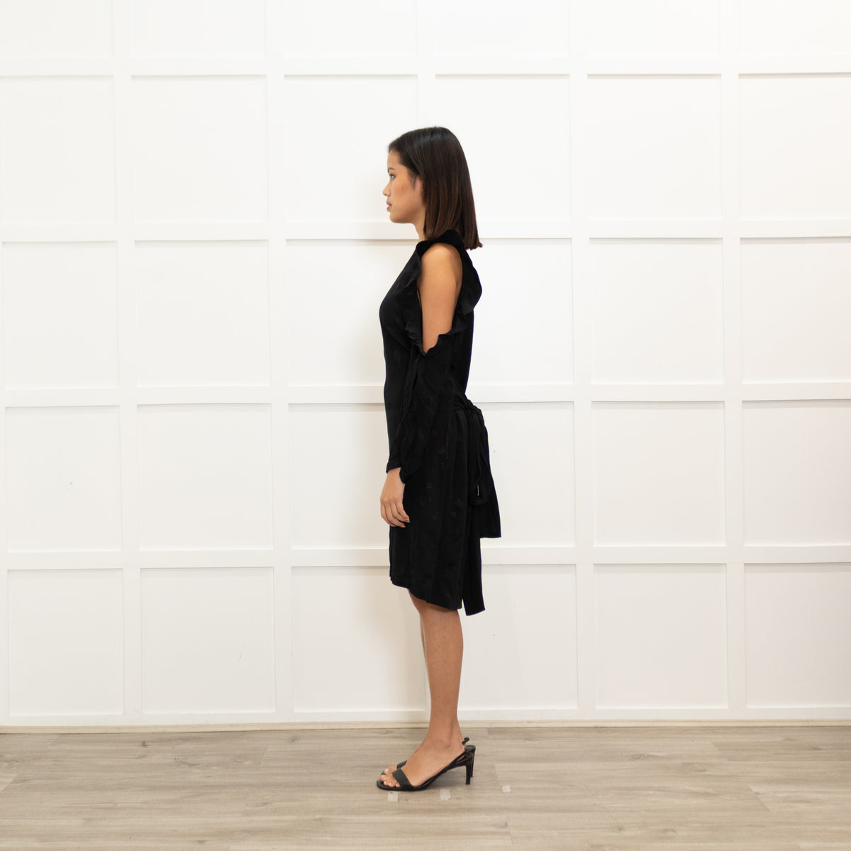 Maje Black On Black Print Cut Out Shoulder Dress