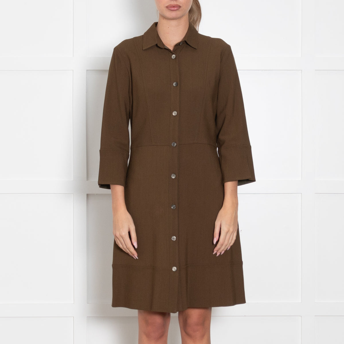 Antonelli Khaki 3/4 Sleeve Buttoned Up Dress