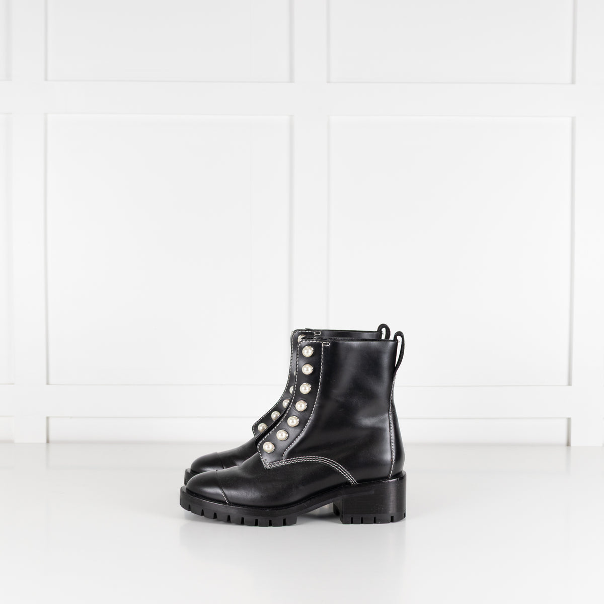3.1 Phillip Lim Hayett Lug Sole Zipper Boot With Faux Pearl Embellishments