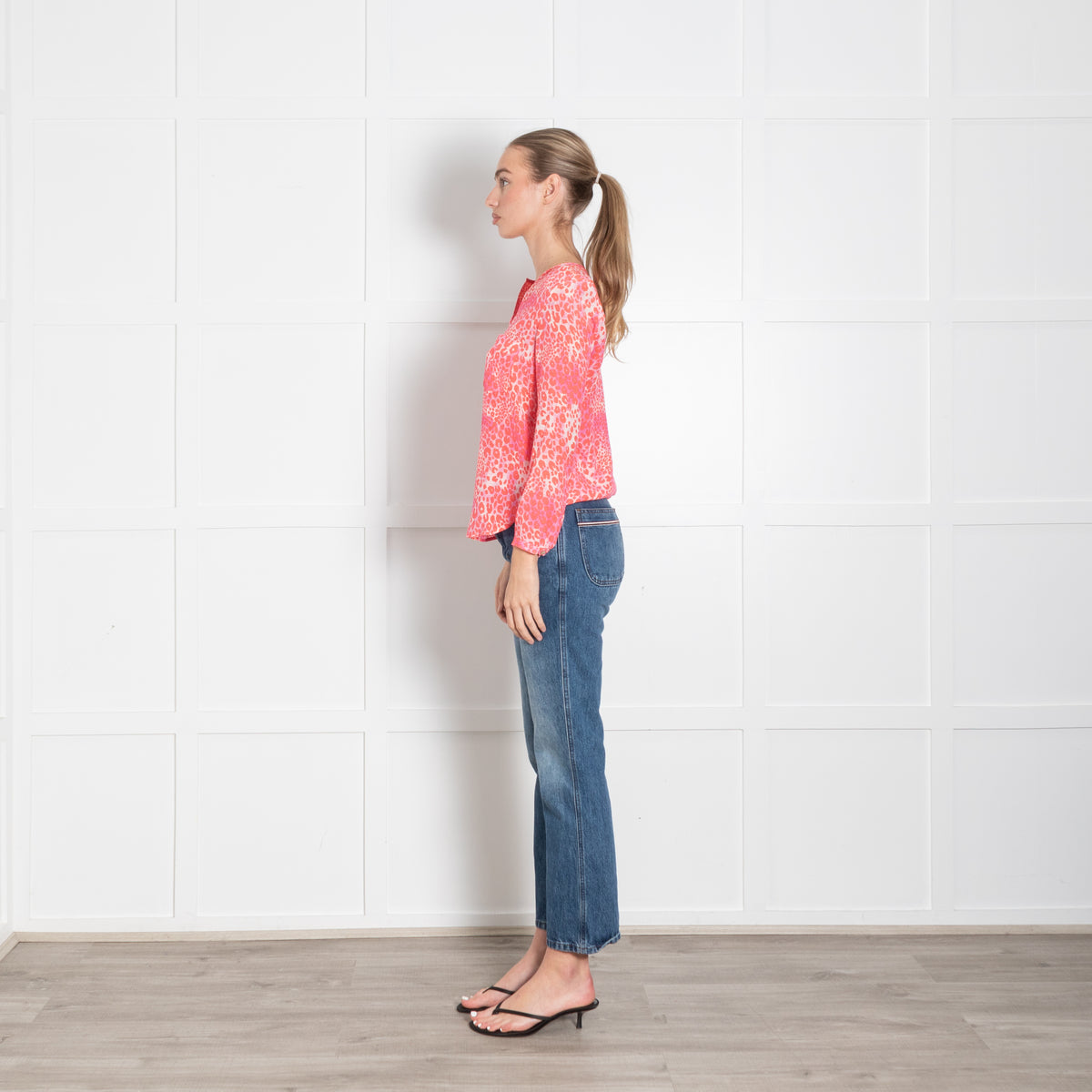 Mercy Delta White Neon Orange Pink Animal Print Silk Blouse