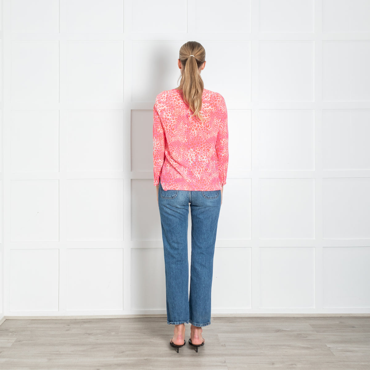 Mercy Delta White Neon Orange Pink Animal Print Silk Blouse