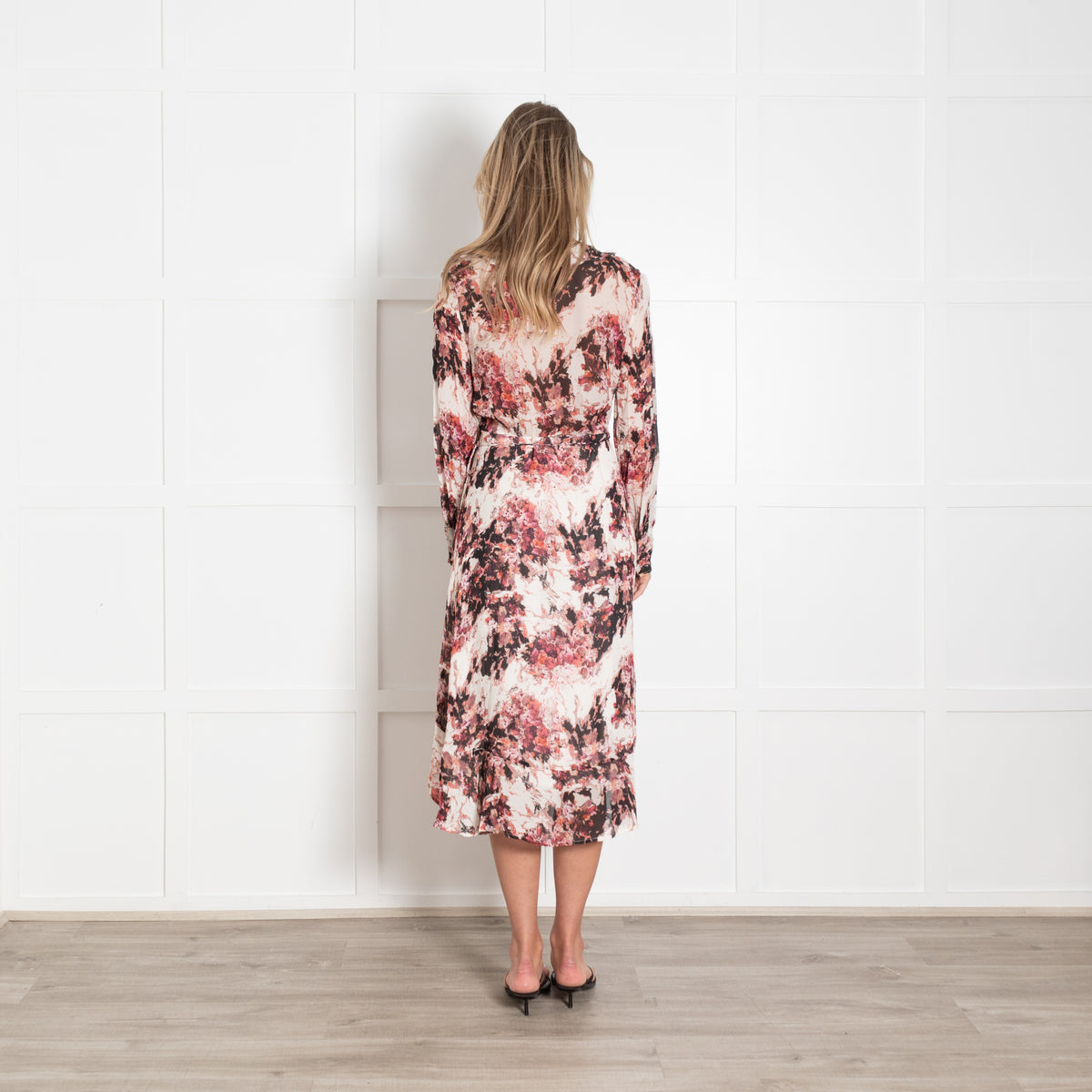 Iro Pink Black And Cream Pattern Wrap Dress