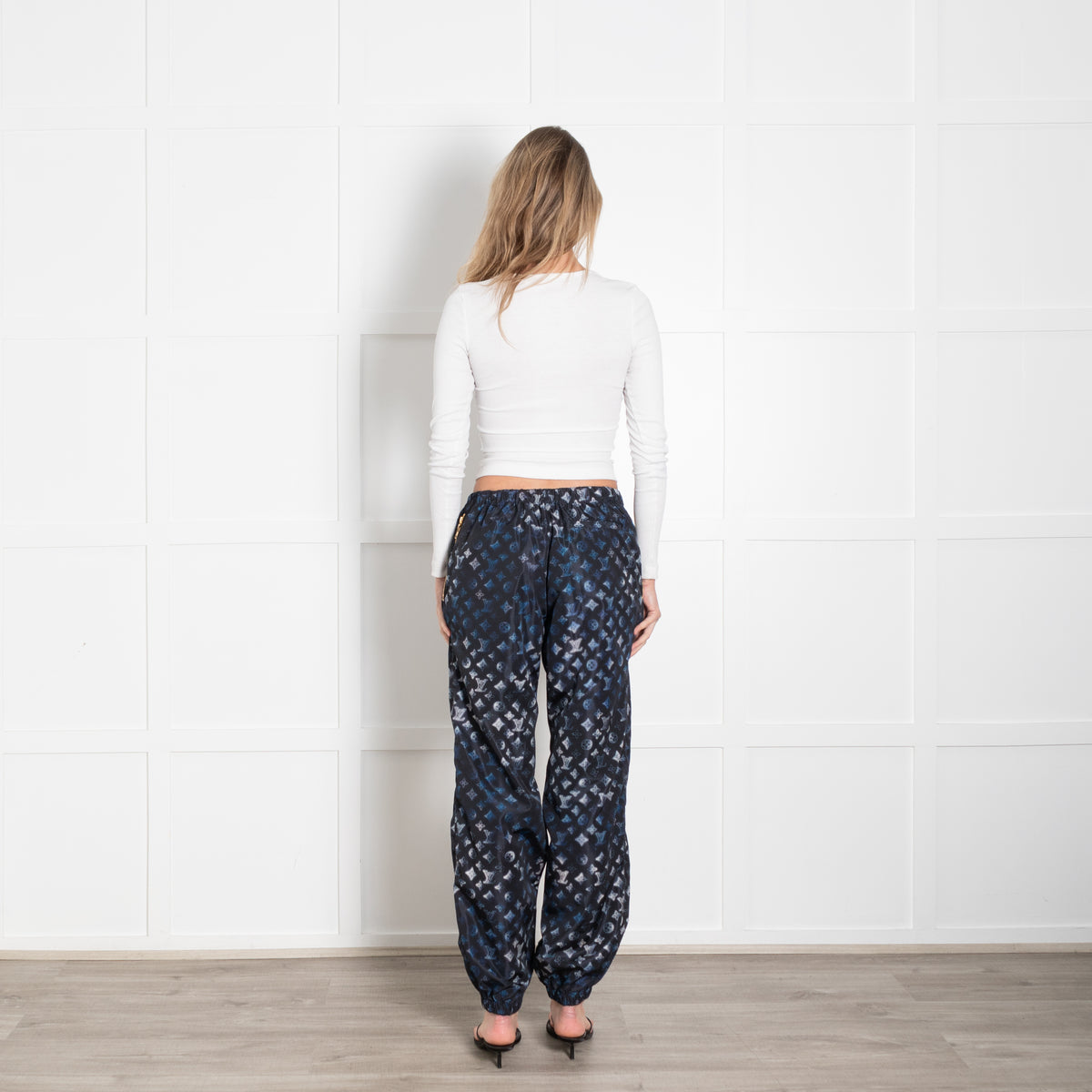 Louis Vuitton Black, Blue, White Logo Polyamide Trousers