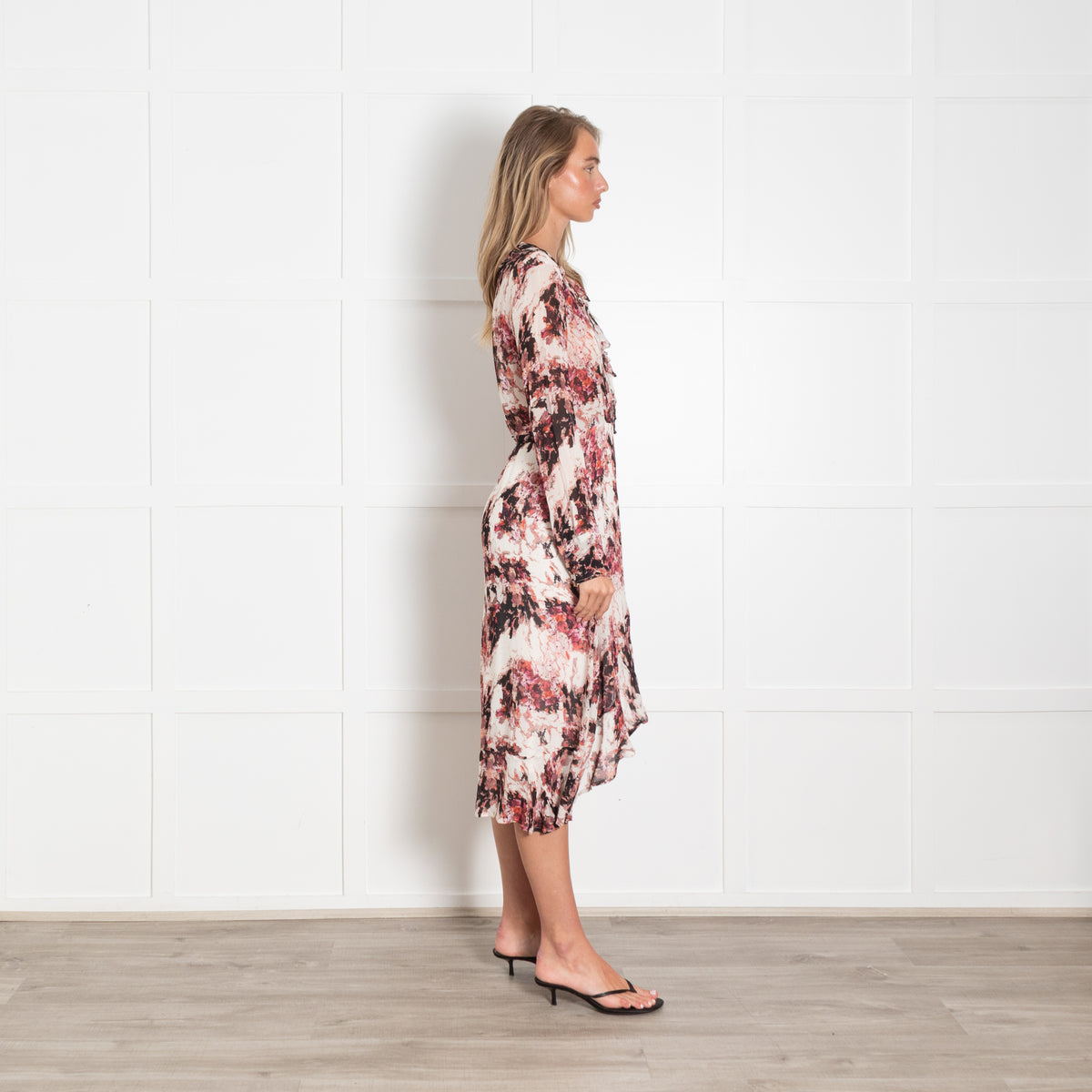 Iro Pink Black And Cream Pattern Wrap Dress