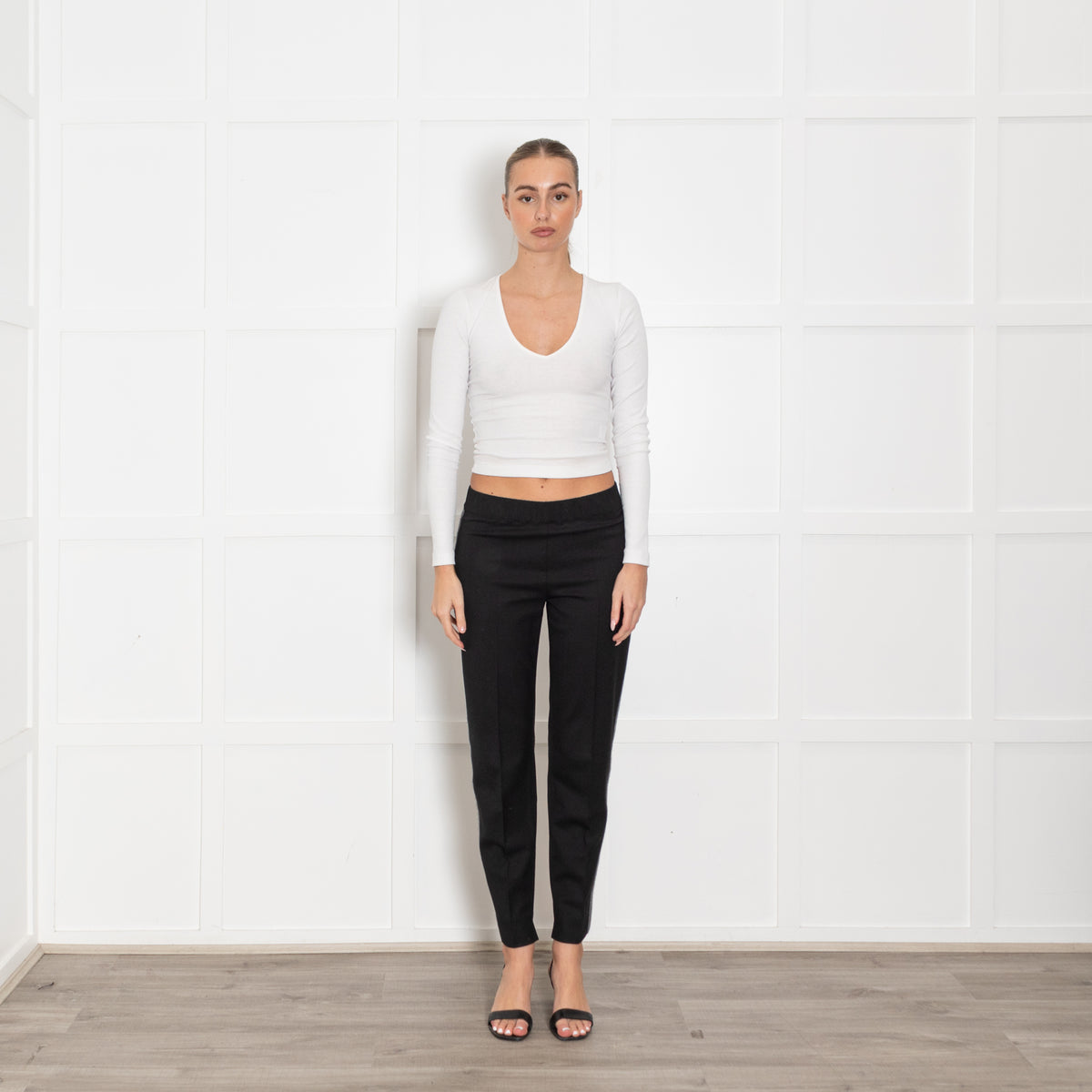D Exterior Black Wool Mix Trousers With Grey and Beaded Side Panels