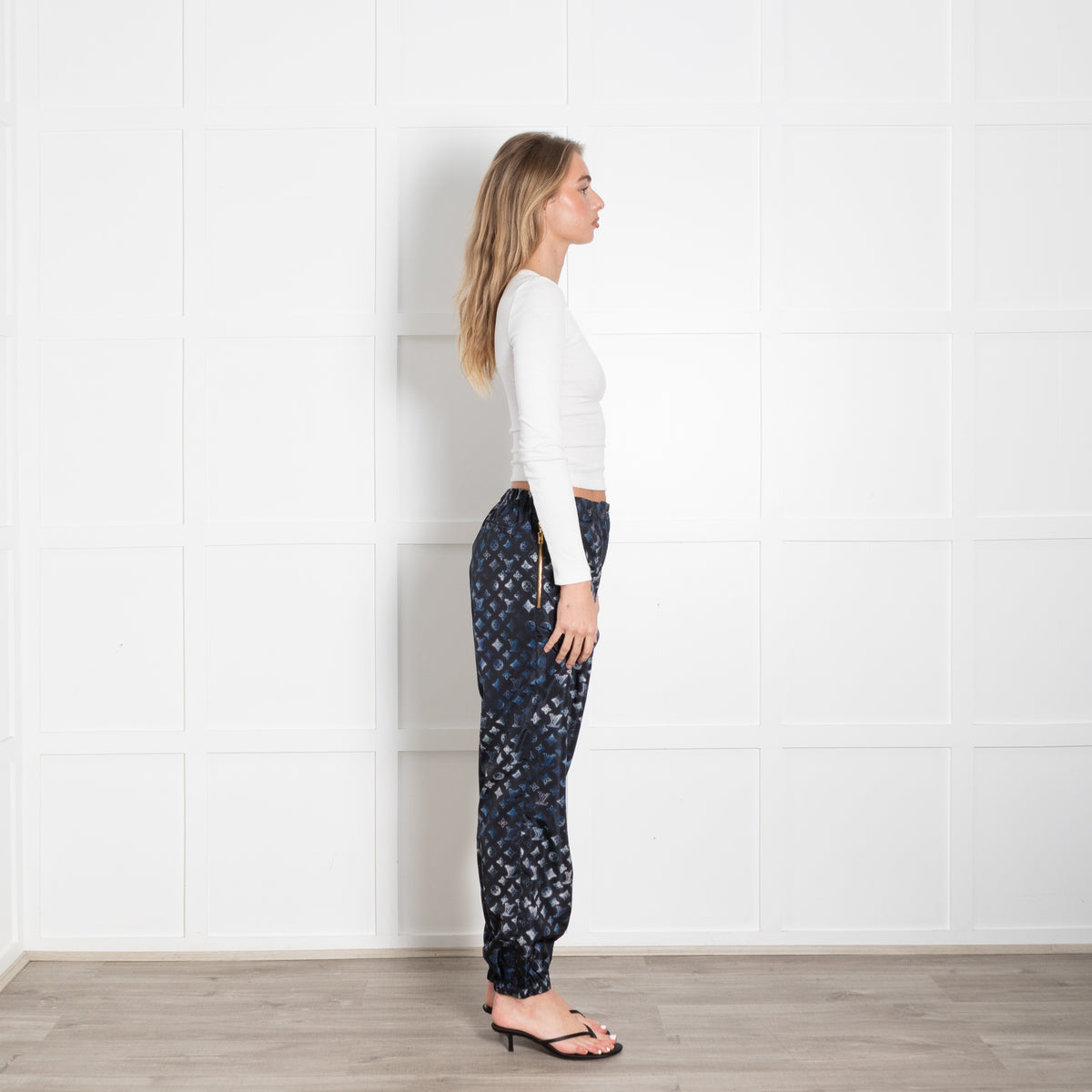 Louis Vuitton Black, Blue, White Logo Polyamide Trousers
