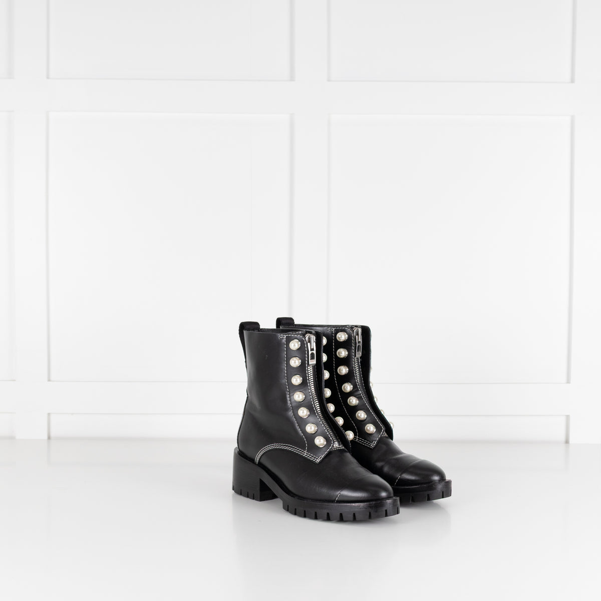 3.1 Phillip Lim Hayett Lug Sole Zipper Boot With Faux Pearl Embellishments