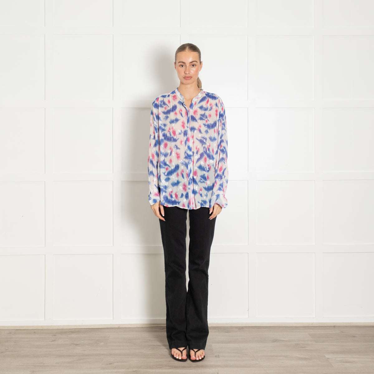 Isabel Marant White Pink Blue Sheer Blouse