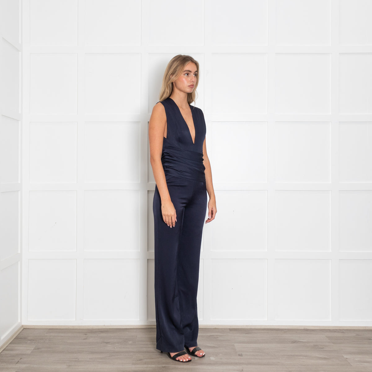 Galvan Navy Drape Waist Jumpsuit