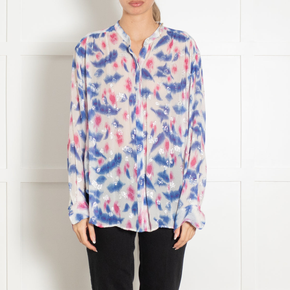 Isabel Marant White Pink Blue Sheer Blouse