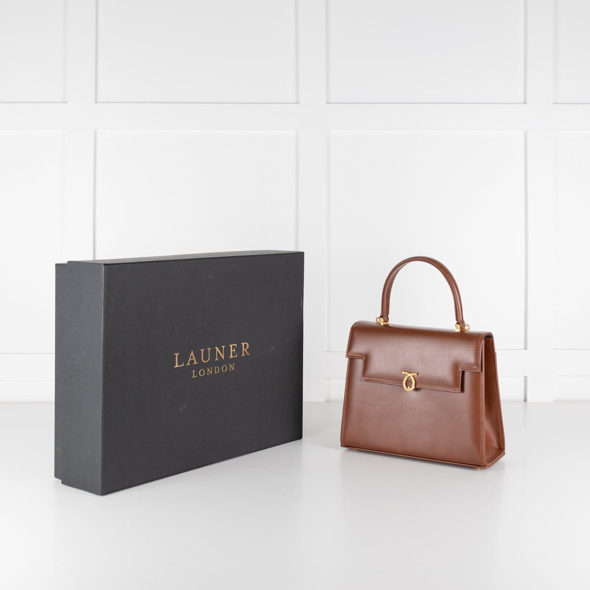 Launer London Brown Traviata Top Handle Handbag
