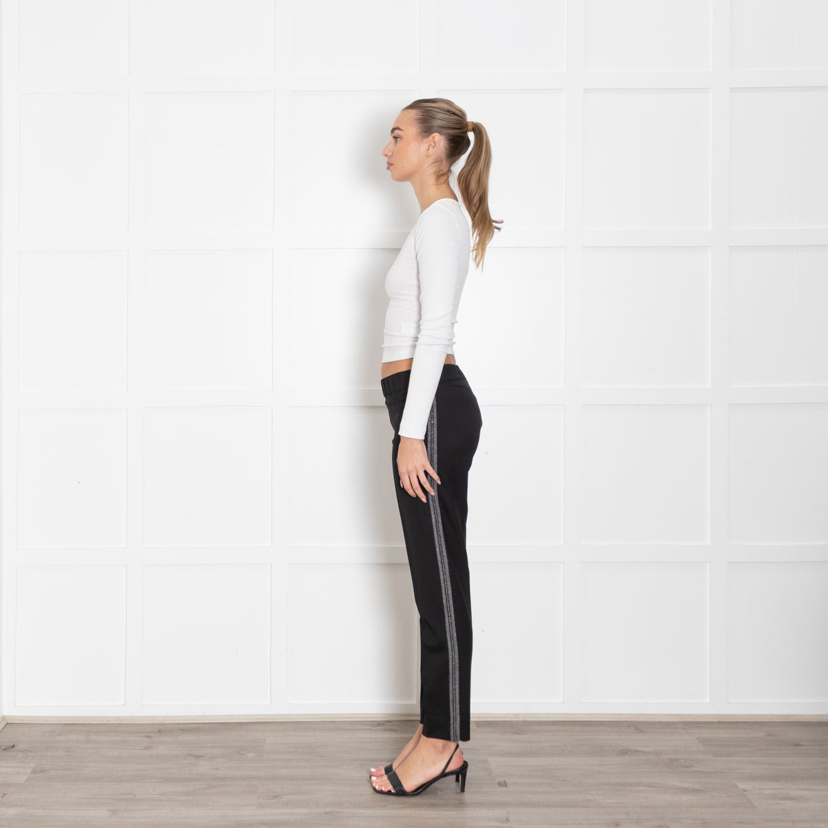 D Exterior Black Wool Mix Trousers With Grey and Beaded Side Panels