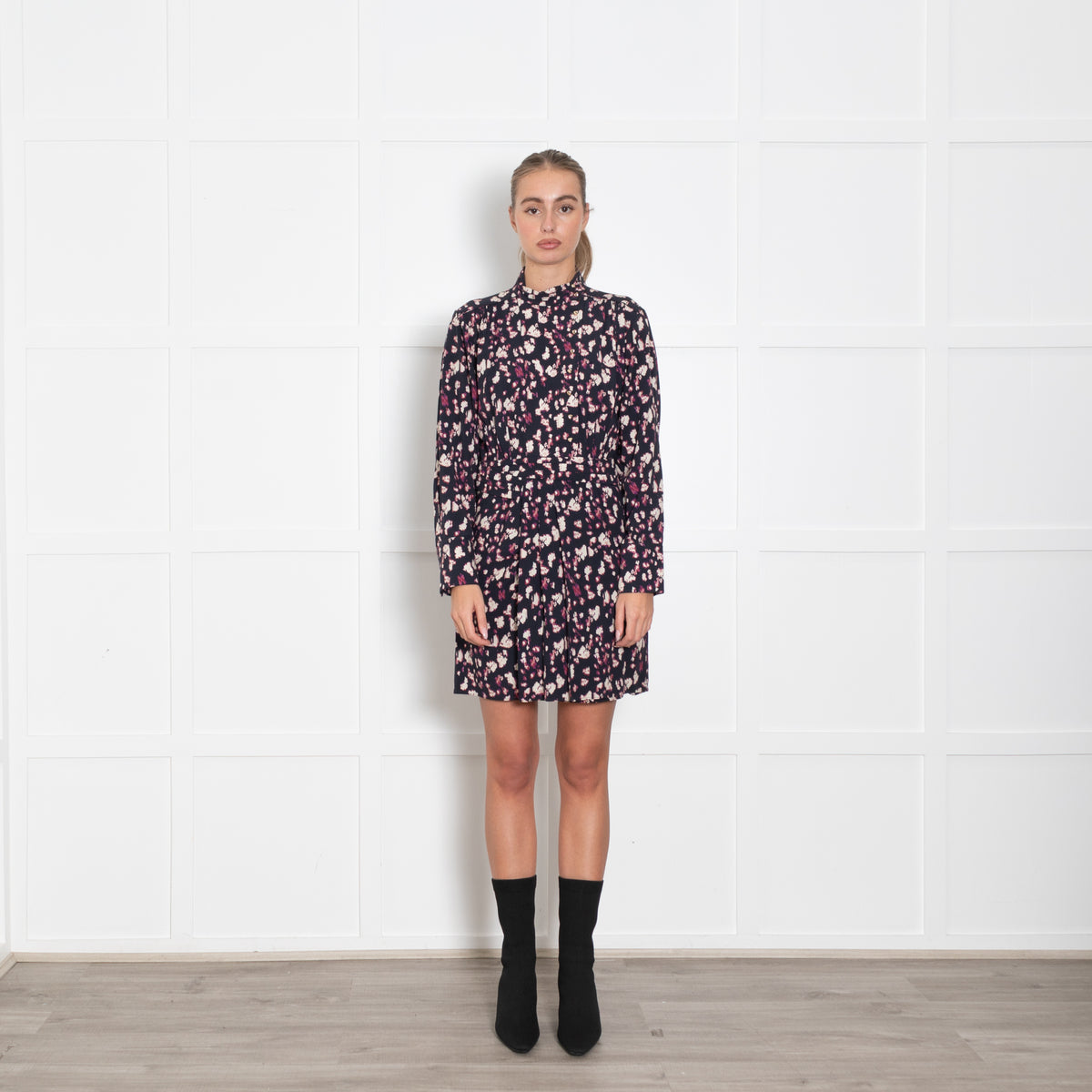 Ba&Sh Navy Burgundy Abstract Print Short Dress