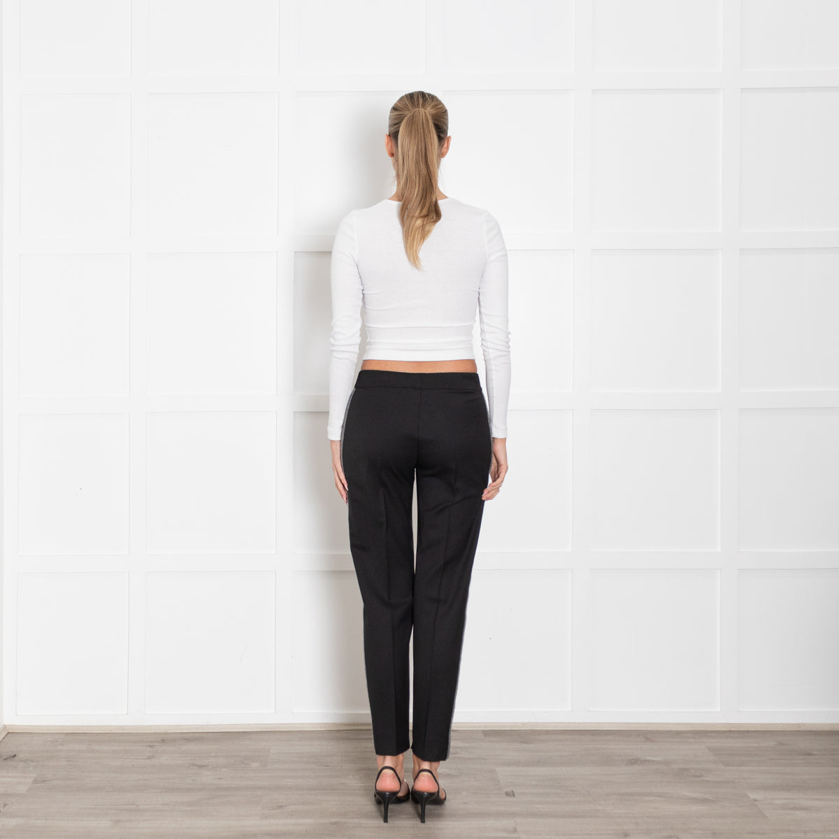 D Exterior Black Wool Mix Trousers With Grey and Beaded Side Panels